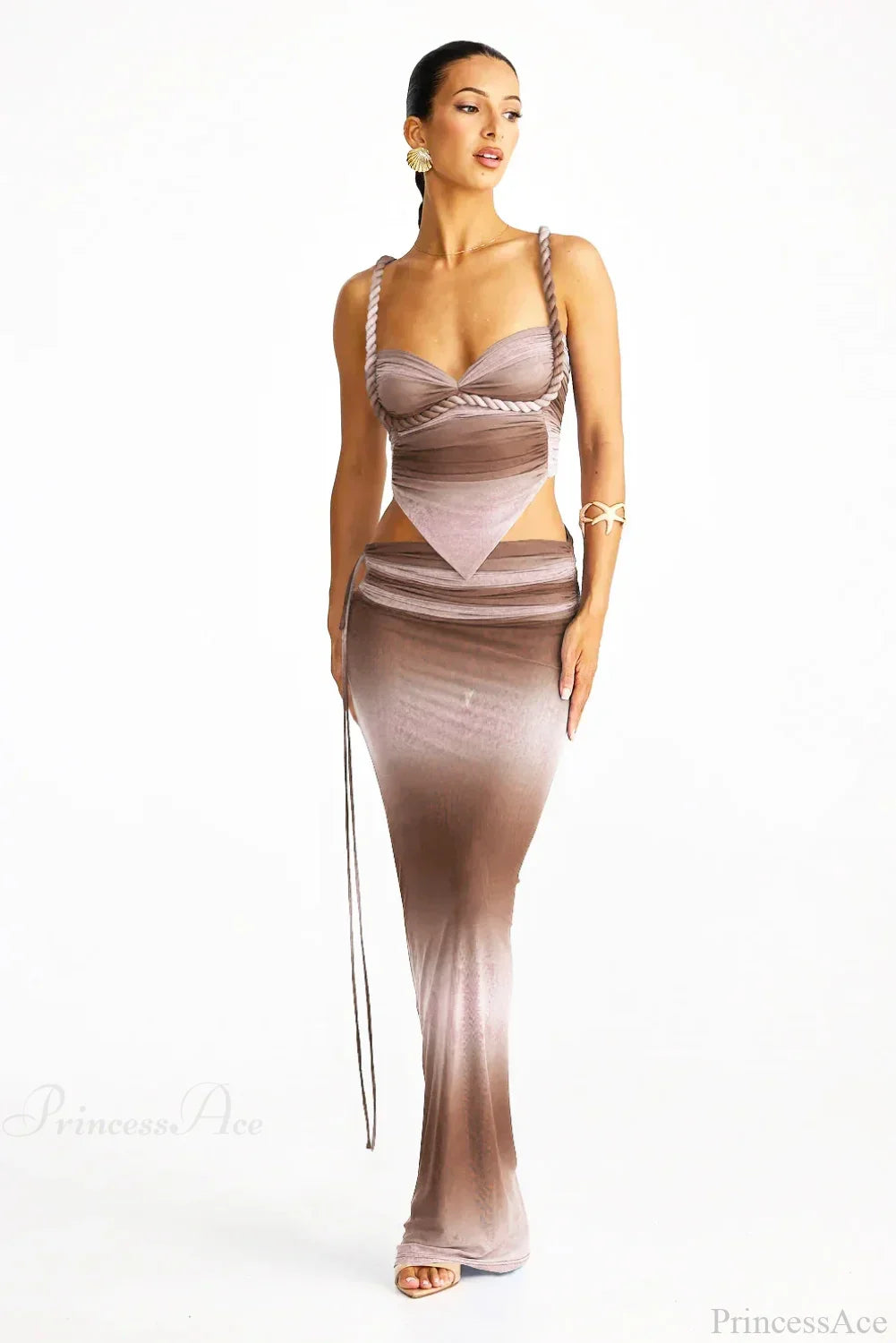 Push Up Backless Gradient Three Piece Swimsuit
