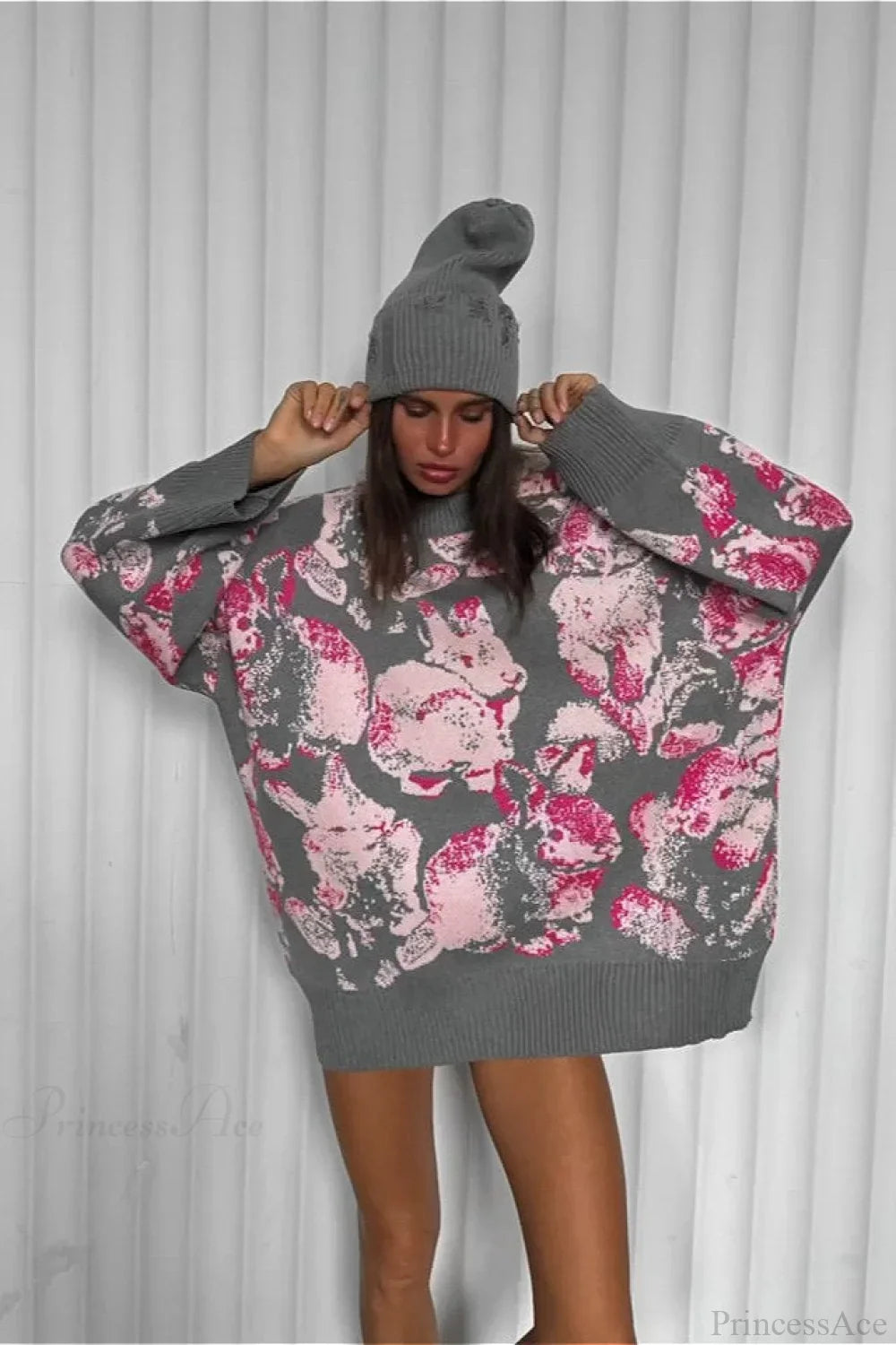 Rabbit Pattern Loose Lazy Colorblock Sweater