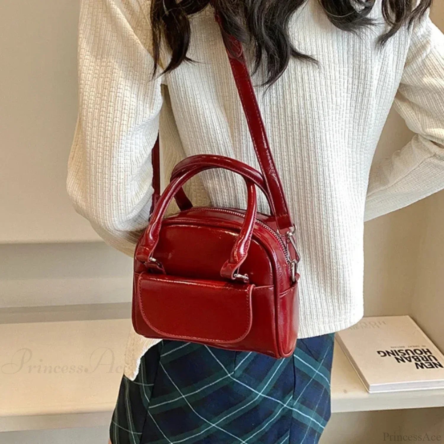Red Solid PU Leather Underarm Shoulder Bag