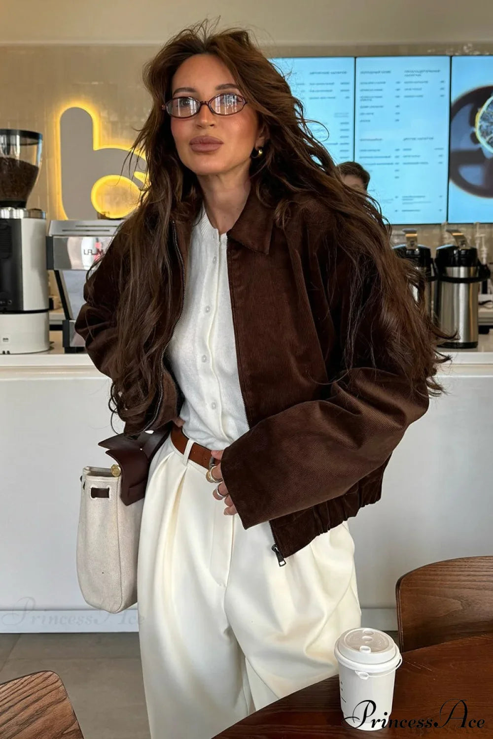 Retro Coffee Cotton Corduroy Zip Jacket