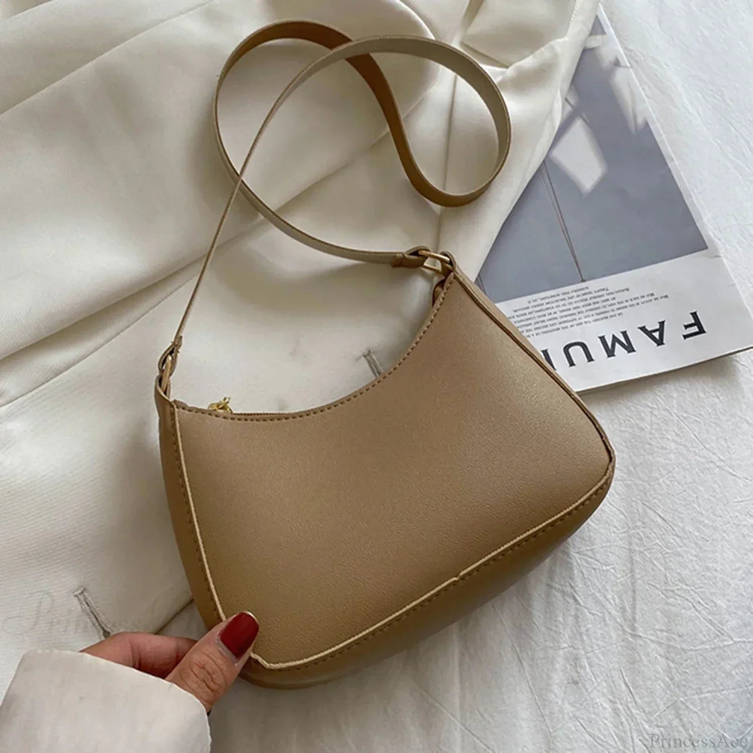 Borsa Sottobraccio in Pelle PU a Colore Solido Retrò