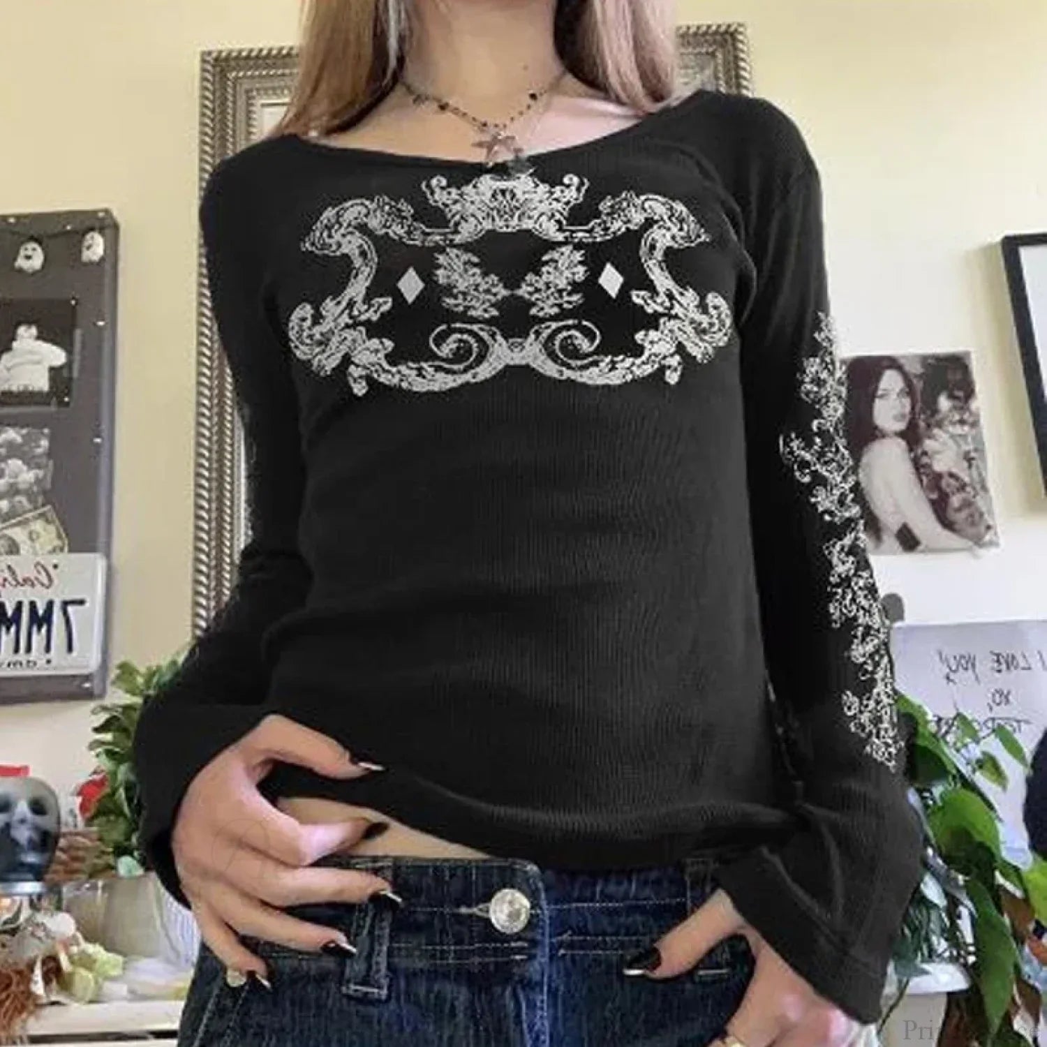 Rhinestone Graphic Knit Top