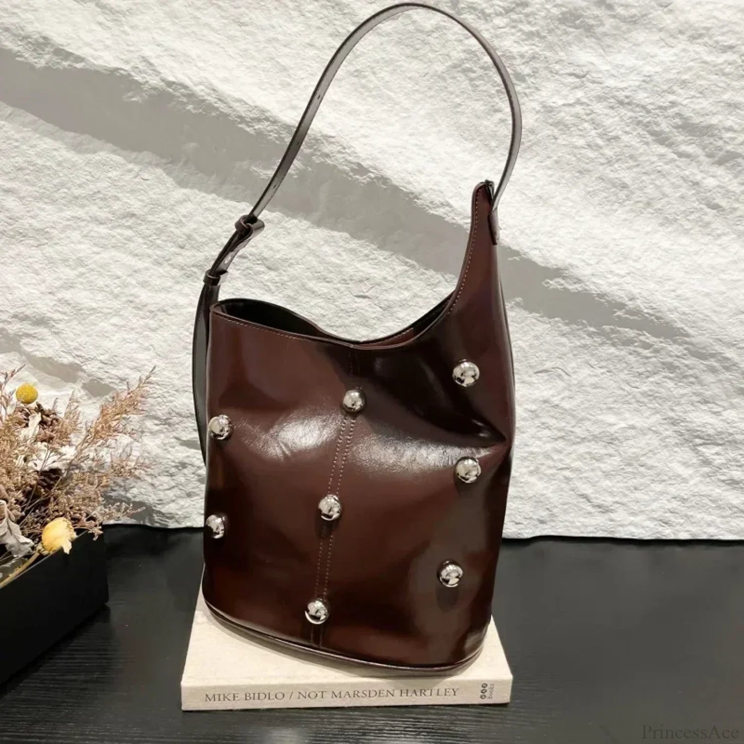 Rivet PU Bucket Shoulder Bag 2025