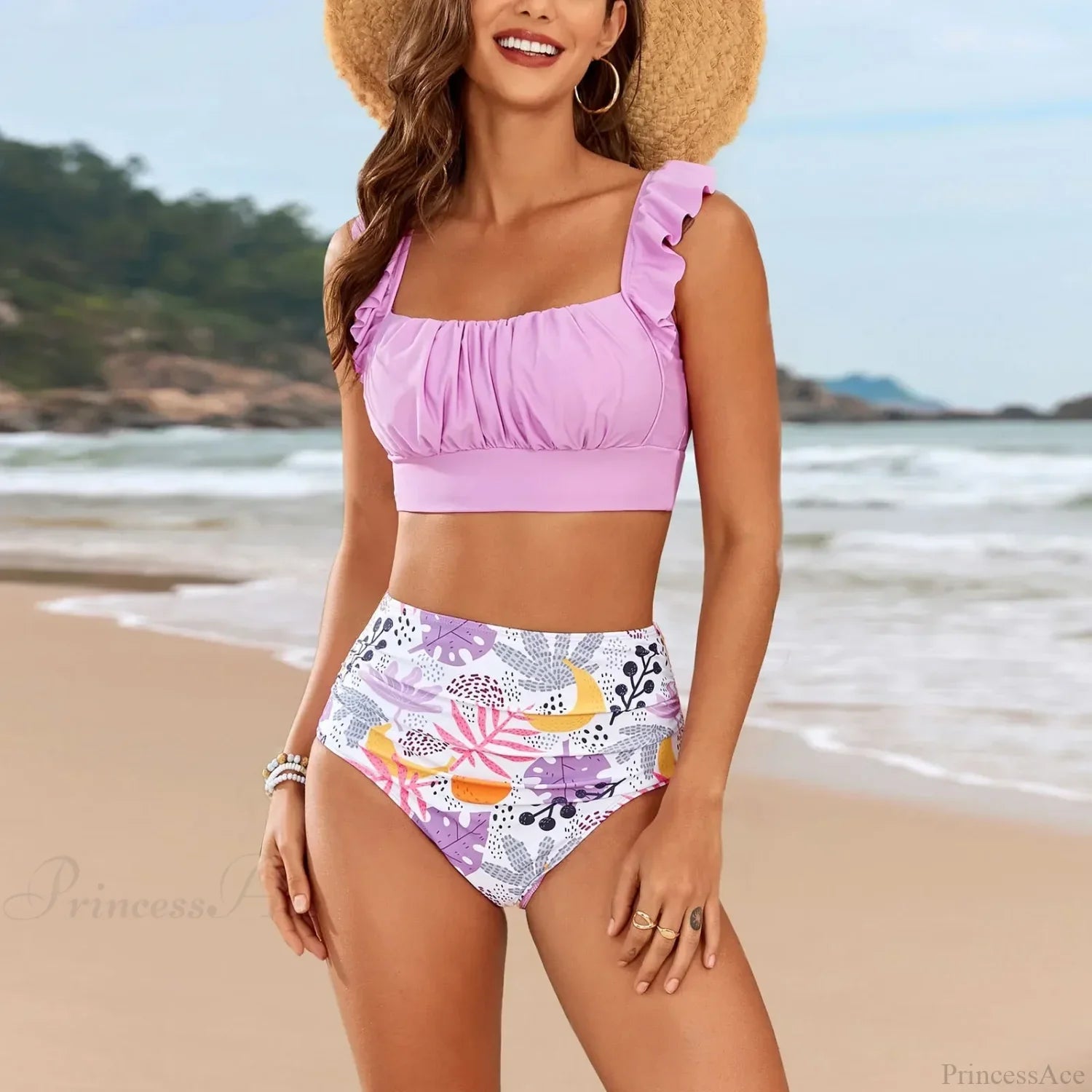 Ruffle High Waist Swim Shorts Two Piece Set