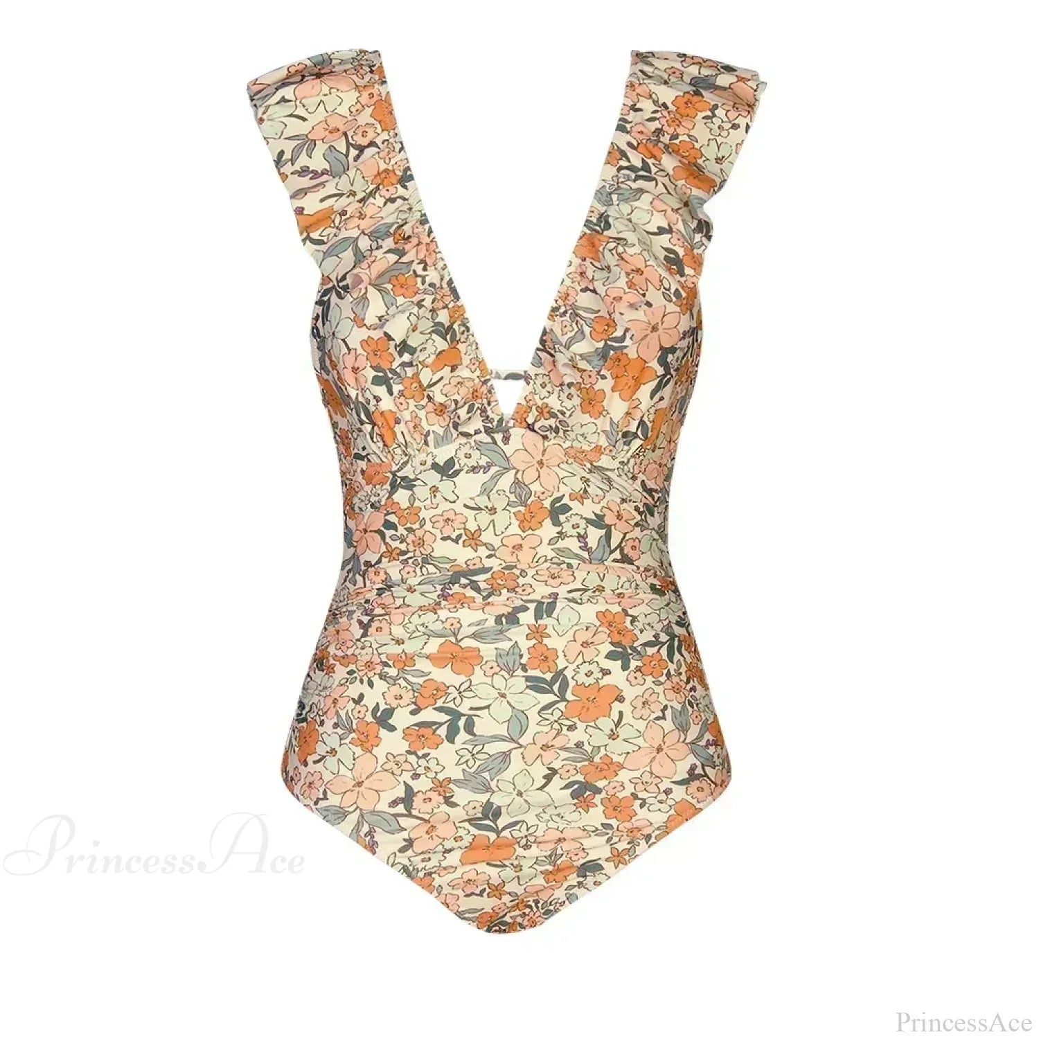 Ruffled V-neck Lace Up One Piece Set