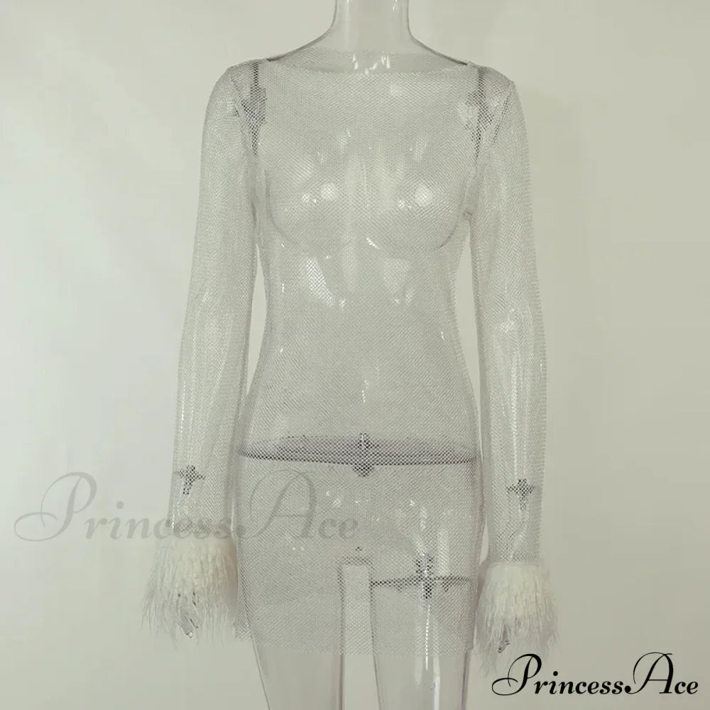 See Through Mesh Autumn Black Long O-Neck Sexy Club Partywear Fashion Bodycon Dress