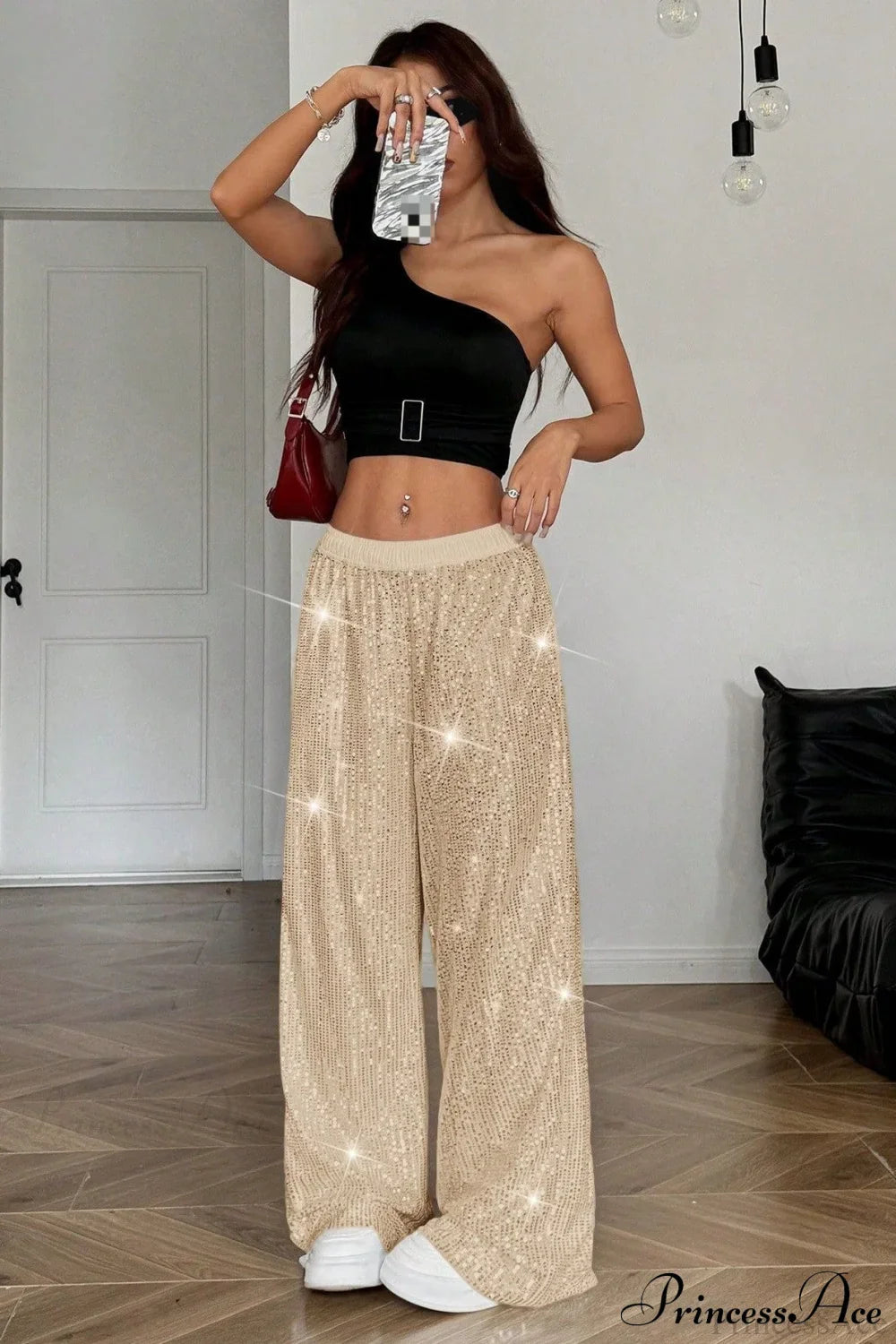 Sequin High Waist Flowy Wide-Leg Pants