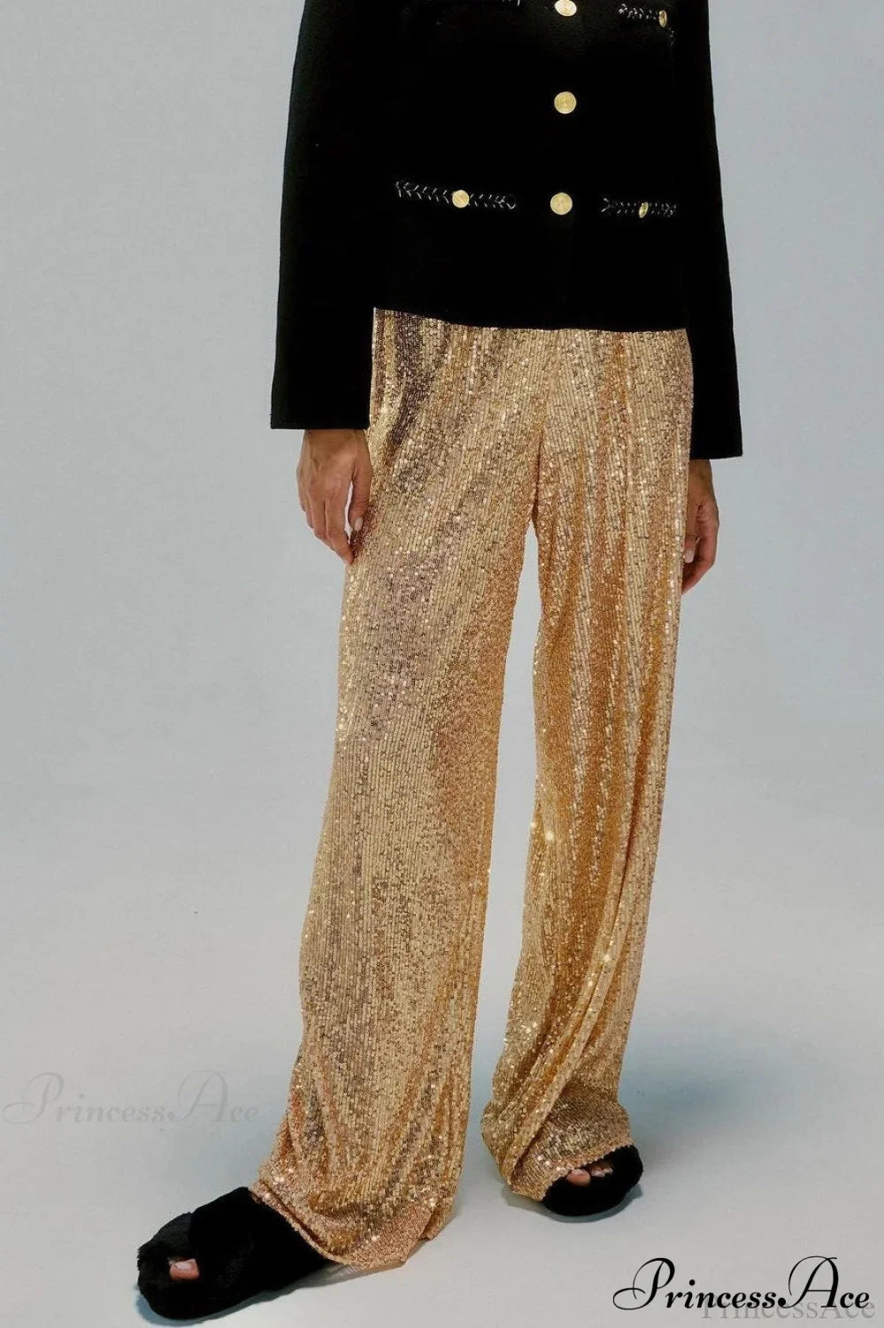 Sequin Slim-Fit Straight Casual Pants