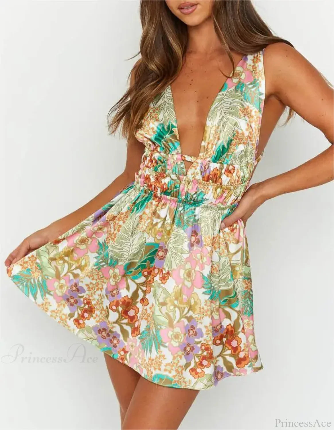 Sexy Rückenfreies Mini-Kleid mit V-Ausschnitt und Blumenmuster