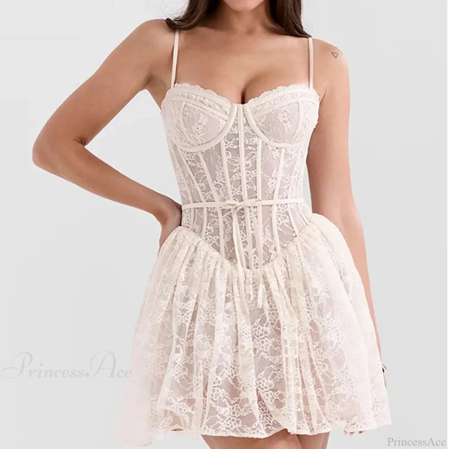 Vestido Floral Sexy de Encaje con Tirantes y Cintura Baja