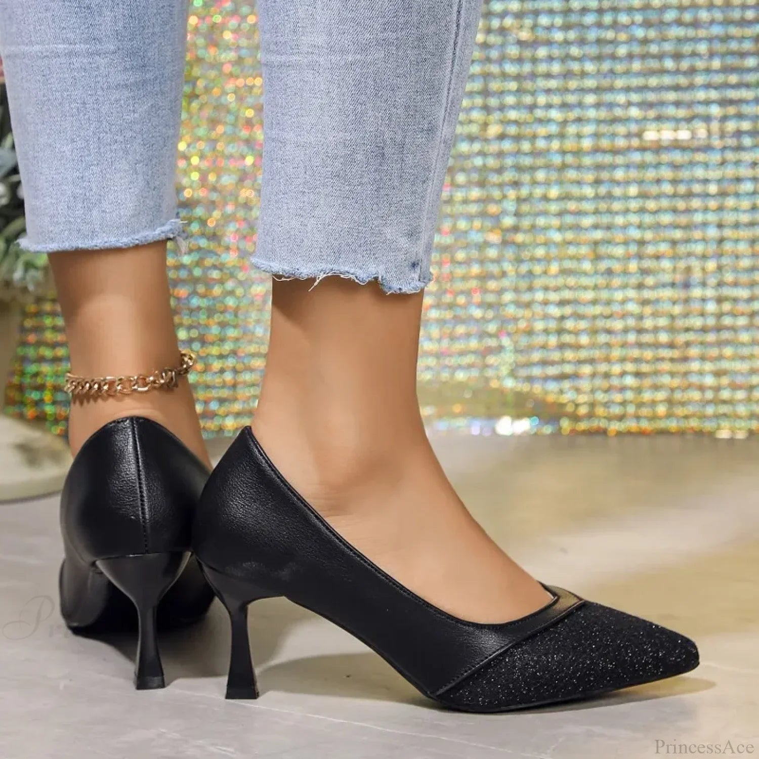 Sandália Sexy Apontada, Exquisita para Casamento, Noiva, Casual, Elegante, Estileto com Salto Baixo