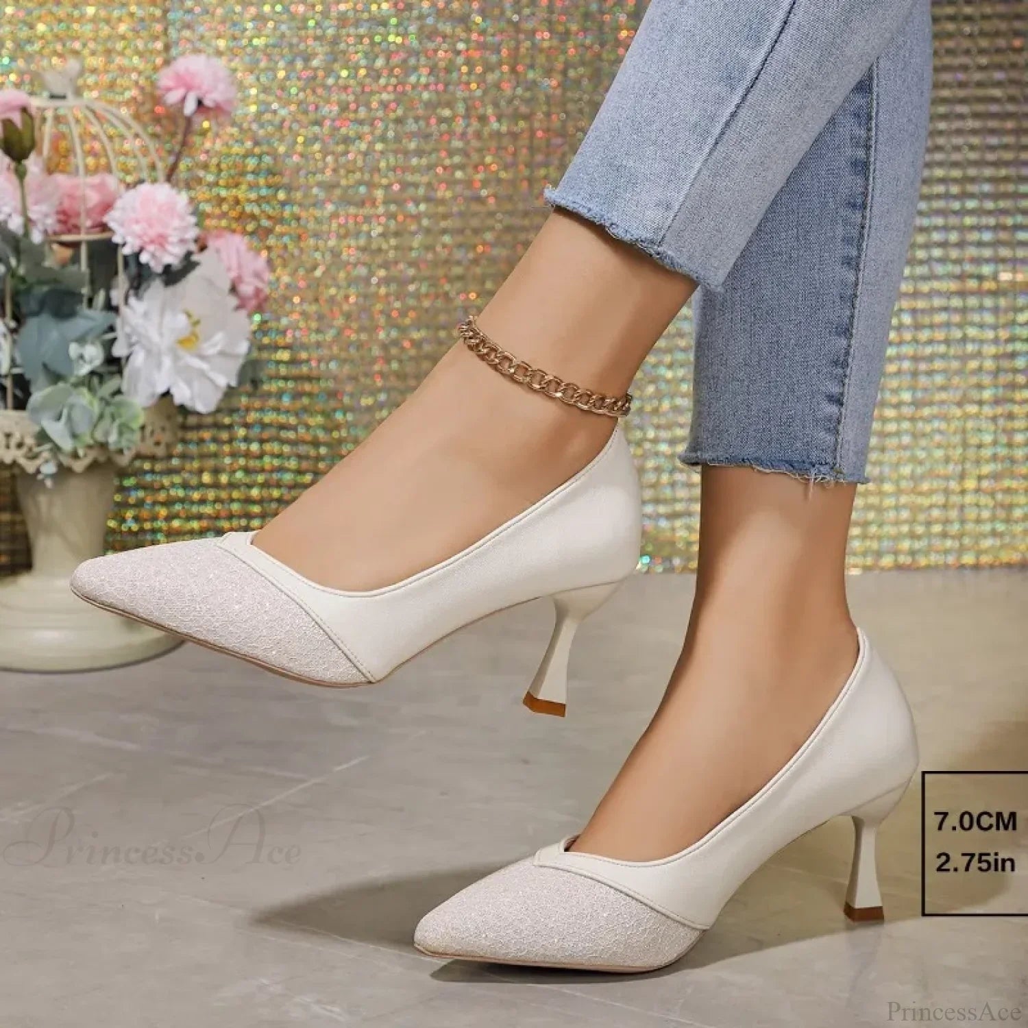 Sandália Sexy Apontada, Exquisita para Casamento, Noiva, Casual, Elegante, Estileto com Salto Baixo