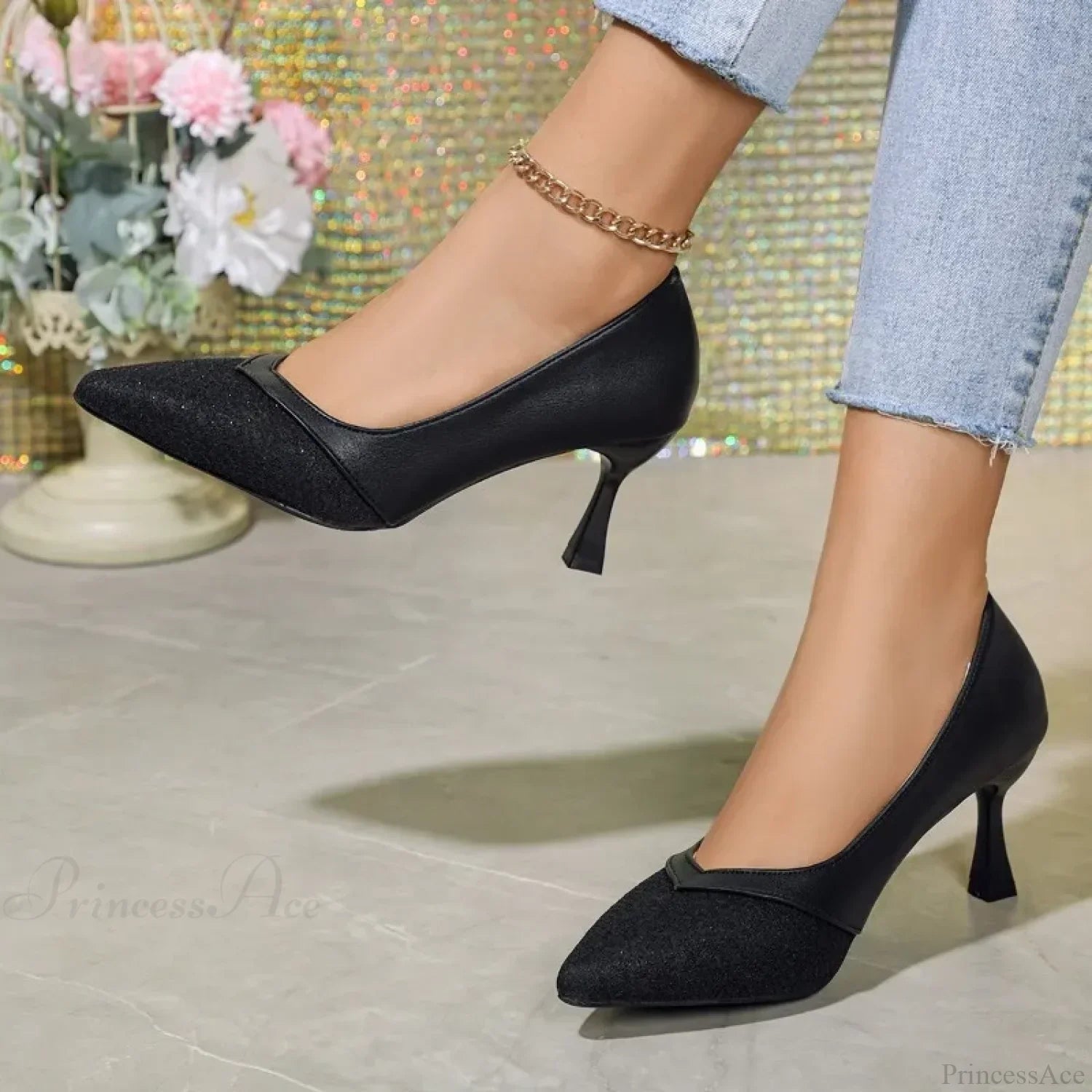 Sandália Sexy Apontada, Exquisita para Casamento, Noiva, Casual, Elegante, Estileto com Salto Baixo
