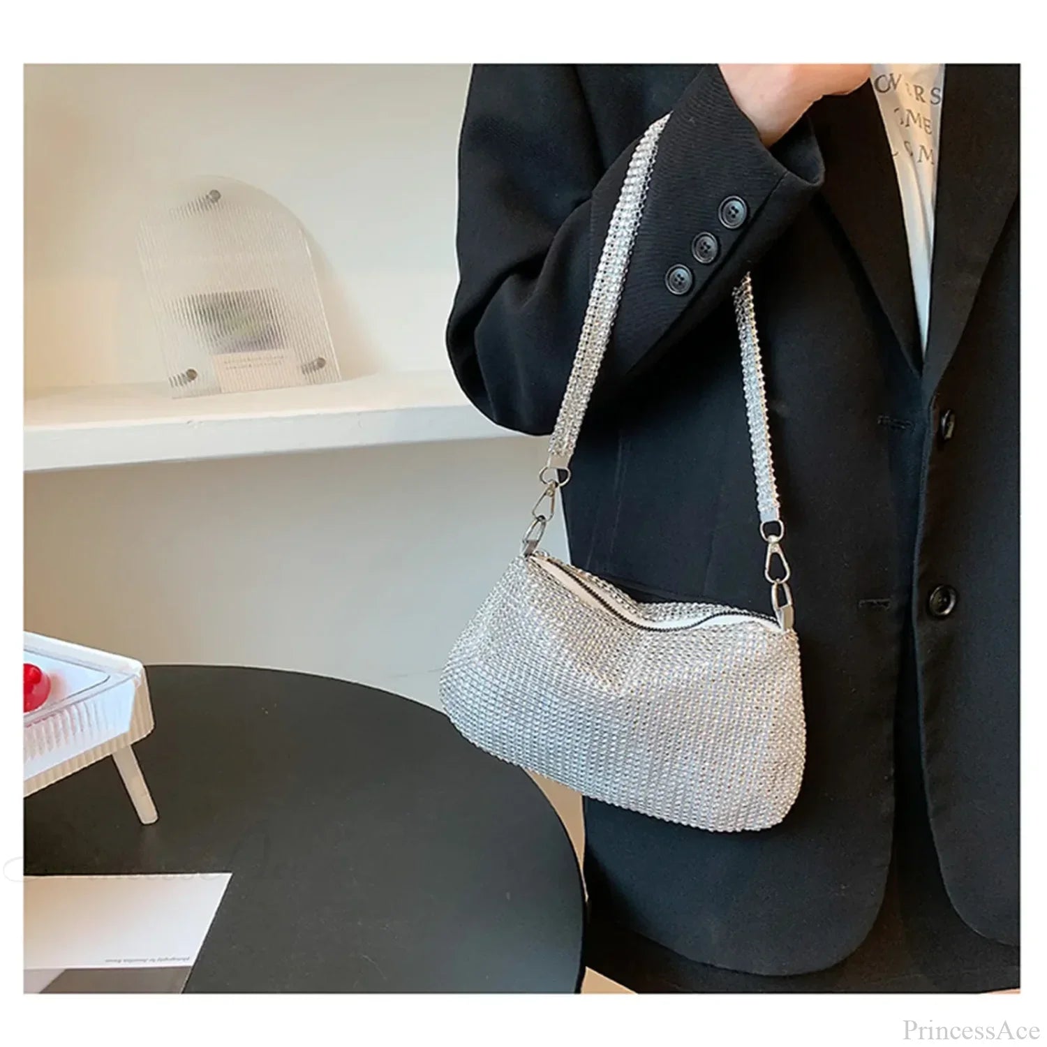 Shiny Crystal Rhinestones Evening Clutch Bag Wristlet