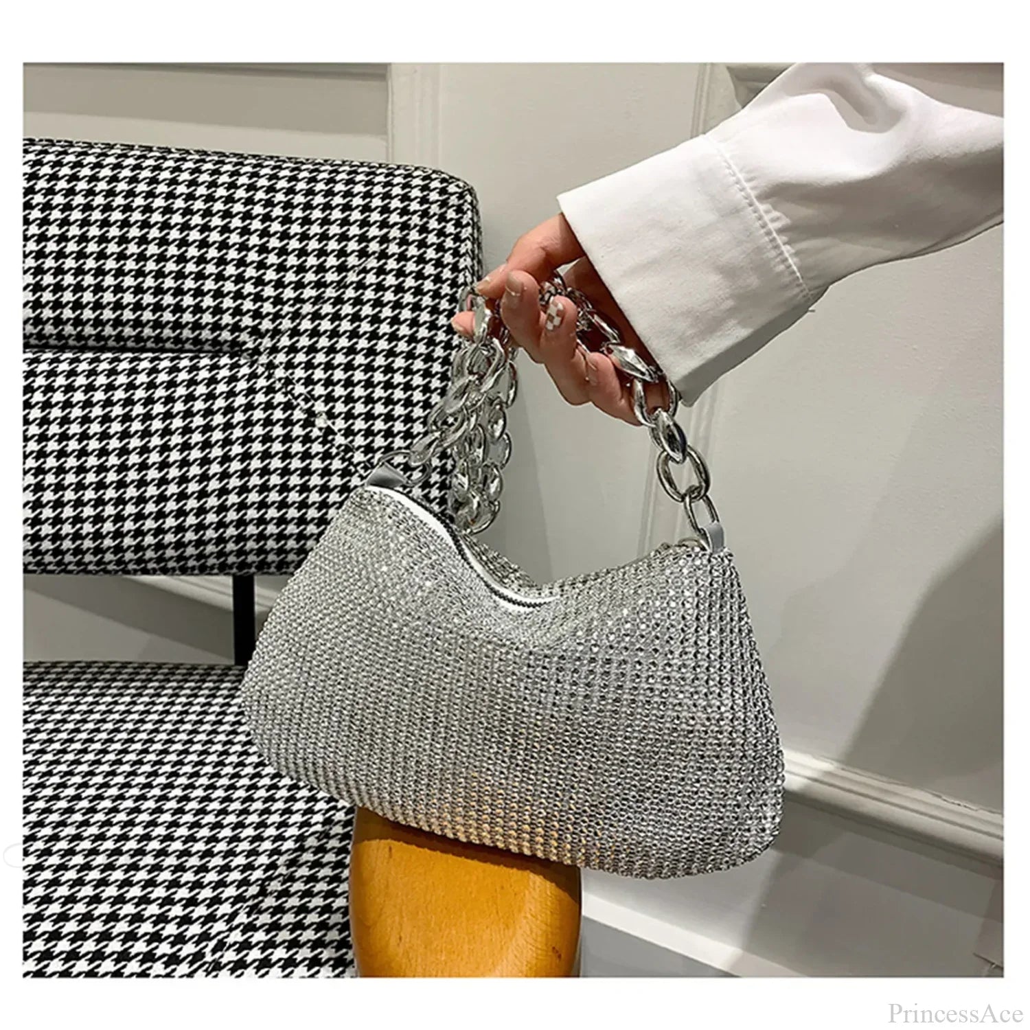 Shiny Crystal Rhinestones Evening Clutch Bag Wristlet