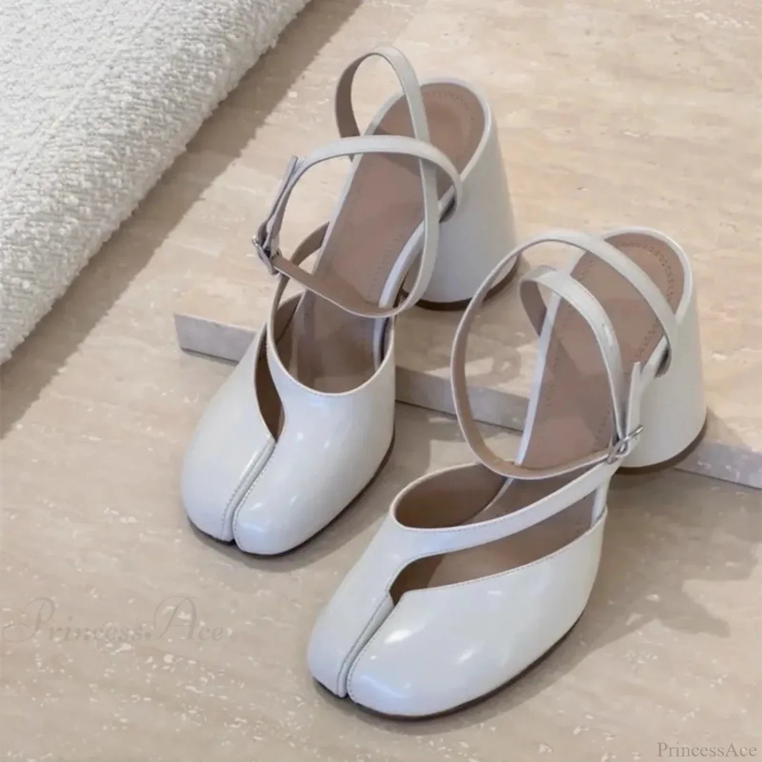 Shiny Leather Slingback Dark High Heel