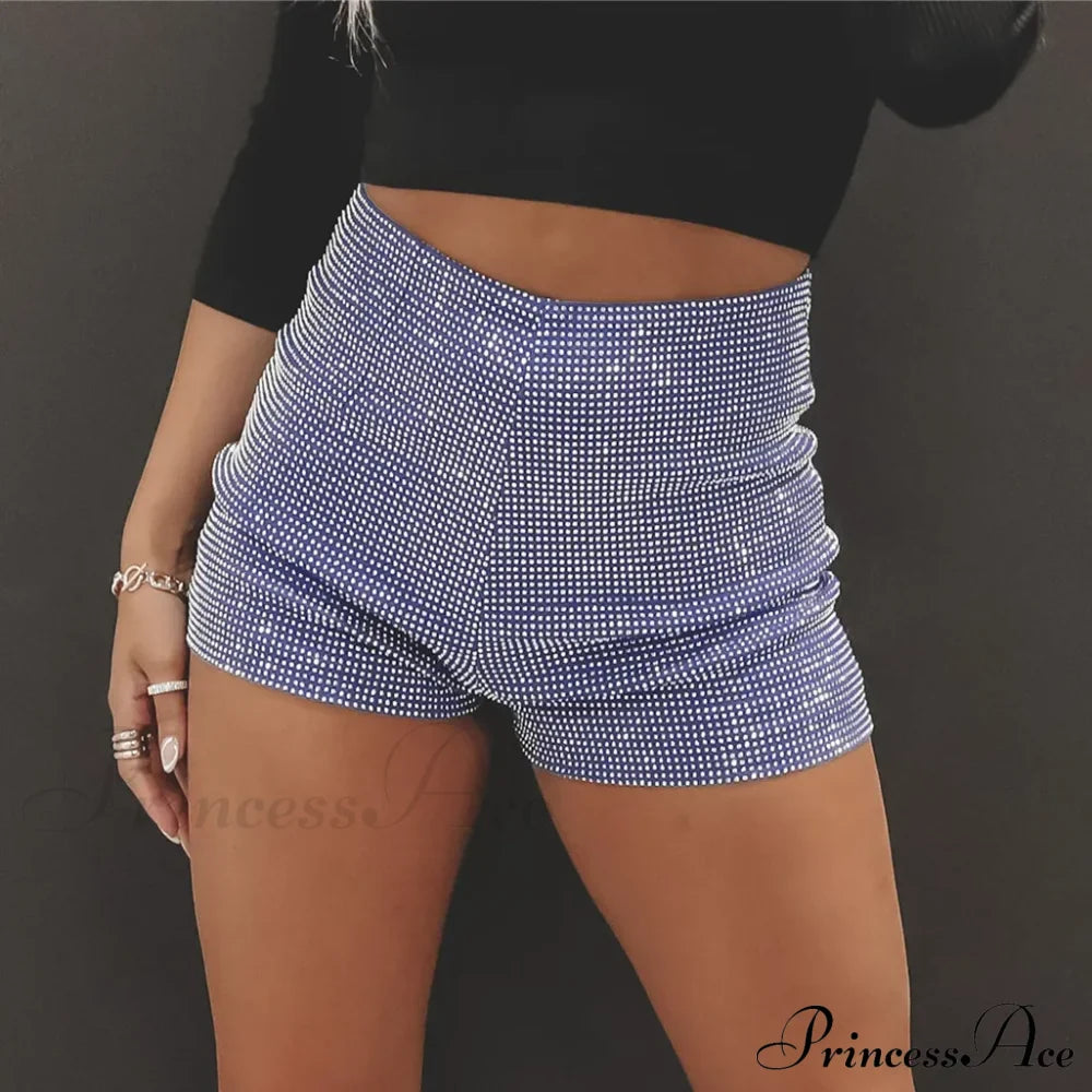 Pantaloncini corti casual da spiaggia estiva a vita alta con strass scintillanti per discoteca e abbigliamento da strada