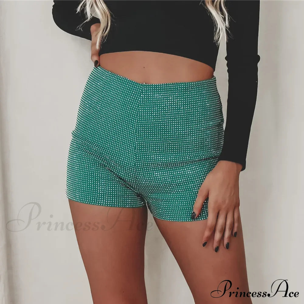Pantaloncini corti casual da spiaggia estiva a vita alta con strass scintillanti per discoteca e abbigliamento da strada