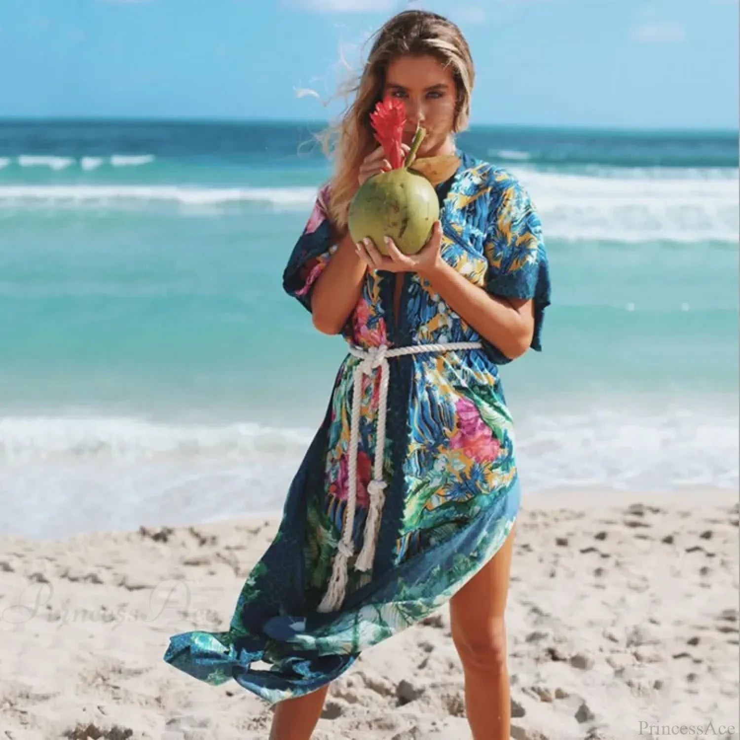 Side Split Kaftan Floral Print Boho Cover up
