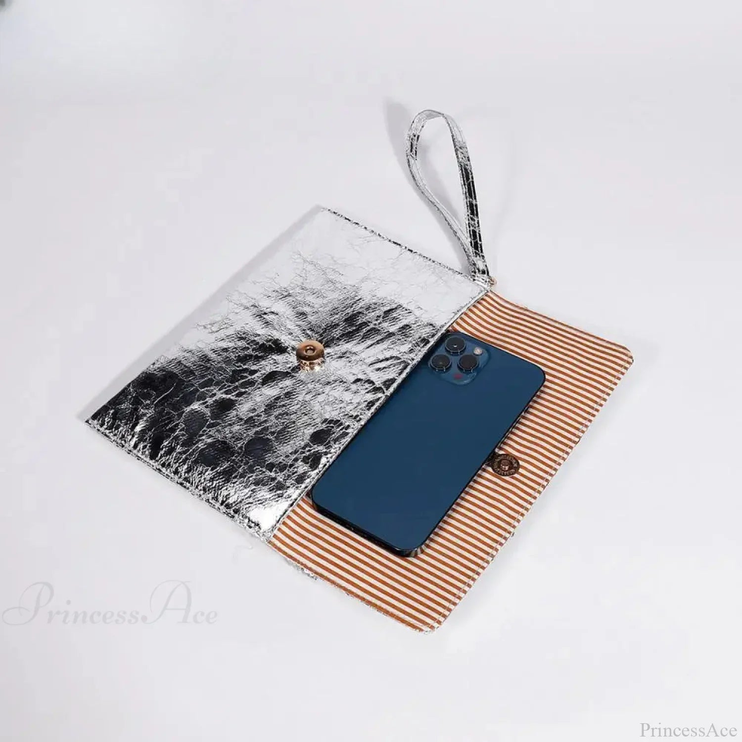 Silver Sequin Rhinestone Evening Clutch Wristlet