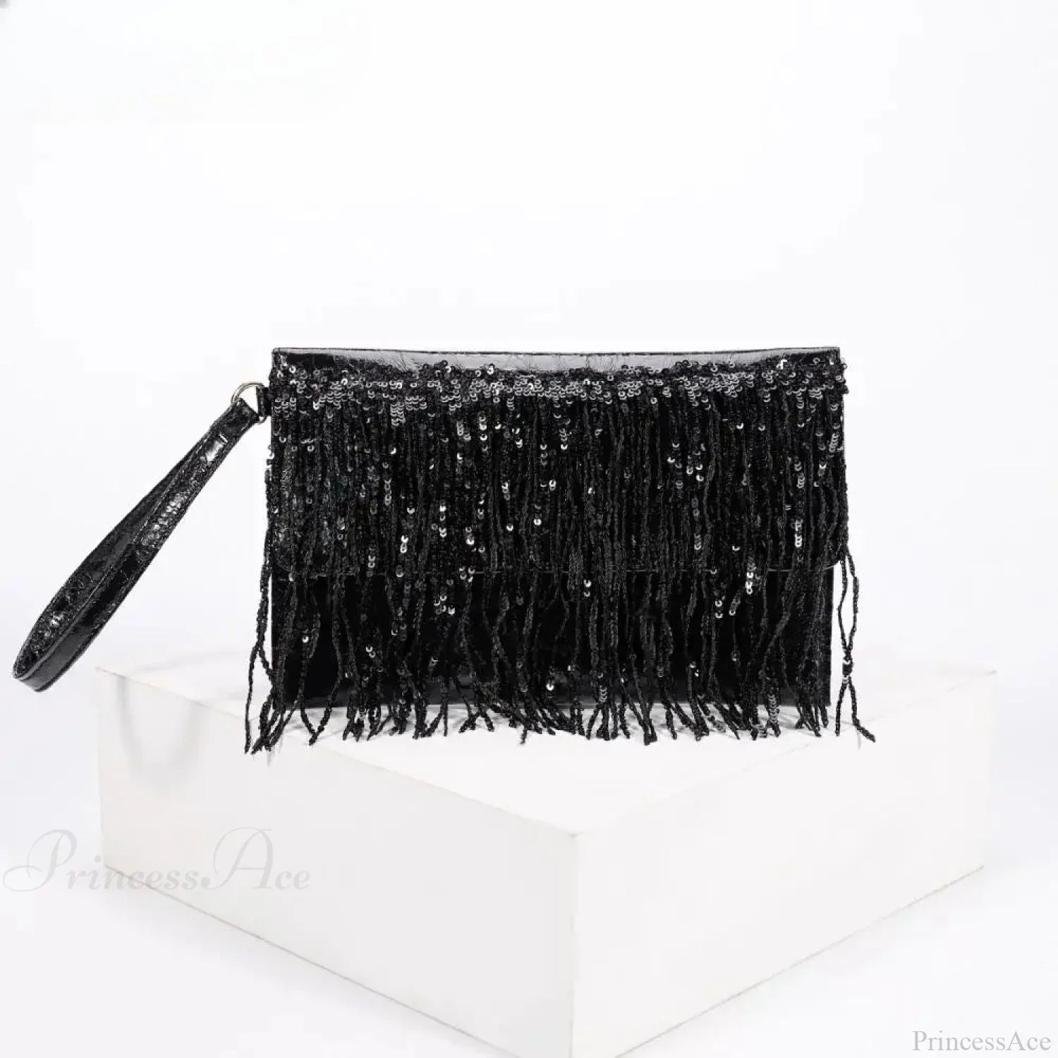 Silver Sequin Rhinestone Evening Clutch Wristlet