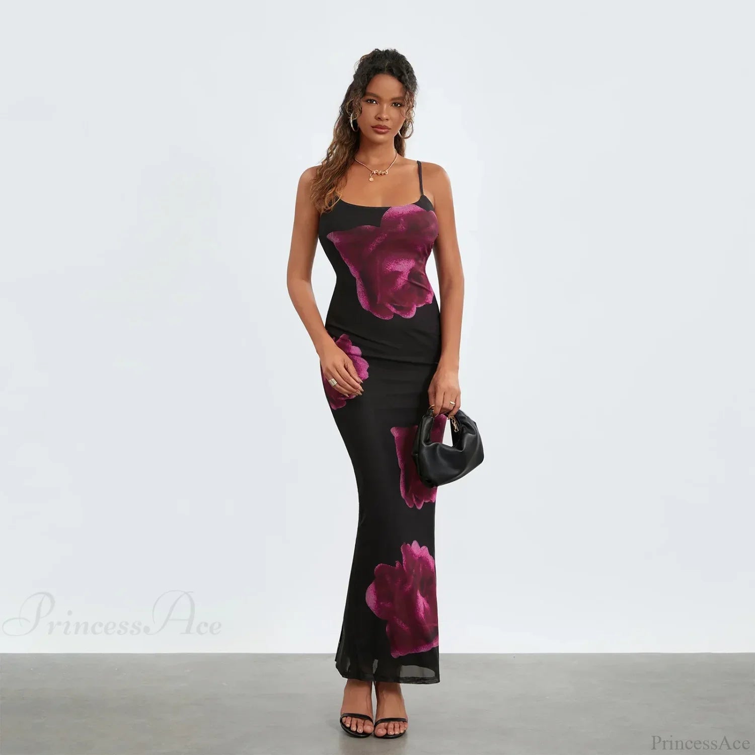 Vestido sin mangas con tirantes finos, estampado floral y abertura en el dobladillo trasero