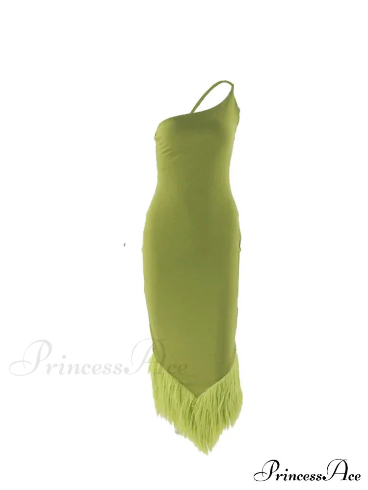 Abito lungo verde elegante aderente da festa da club, senza maniche, con spalline sottili e schiena scoperta