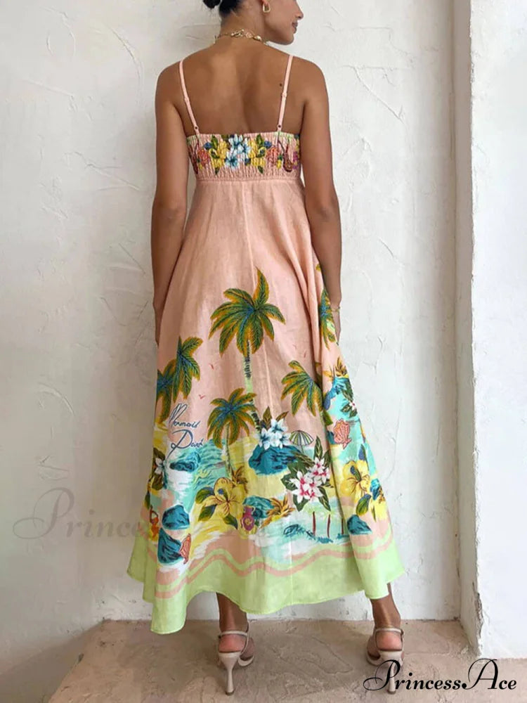 Sling Printed Stylish Casual Midi Dress