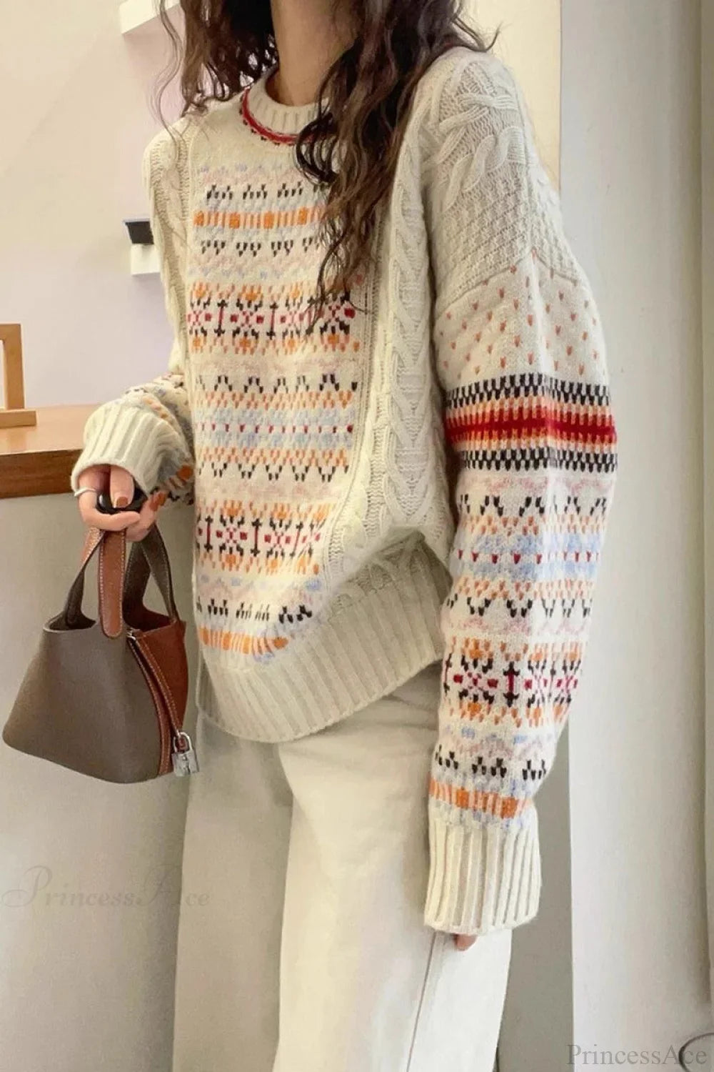Slouchy Crew Neck Striped Colorful Sweater