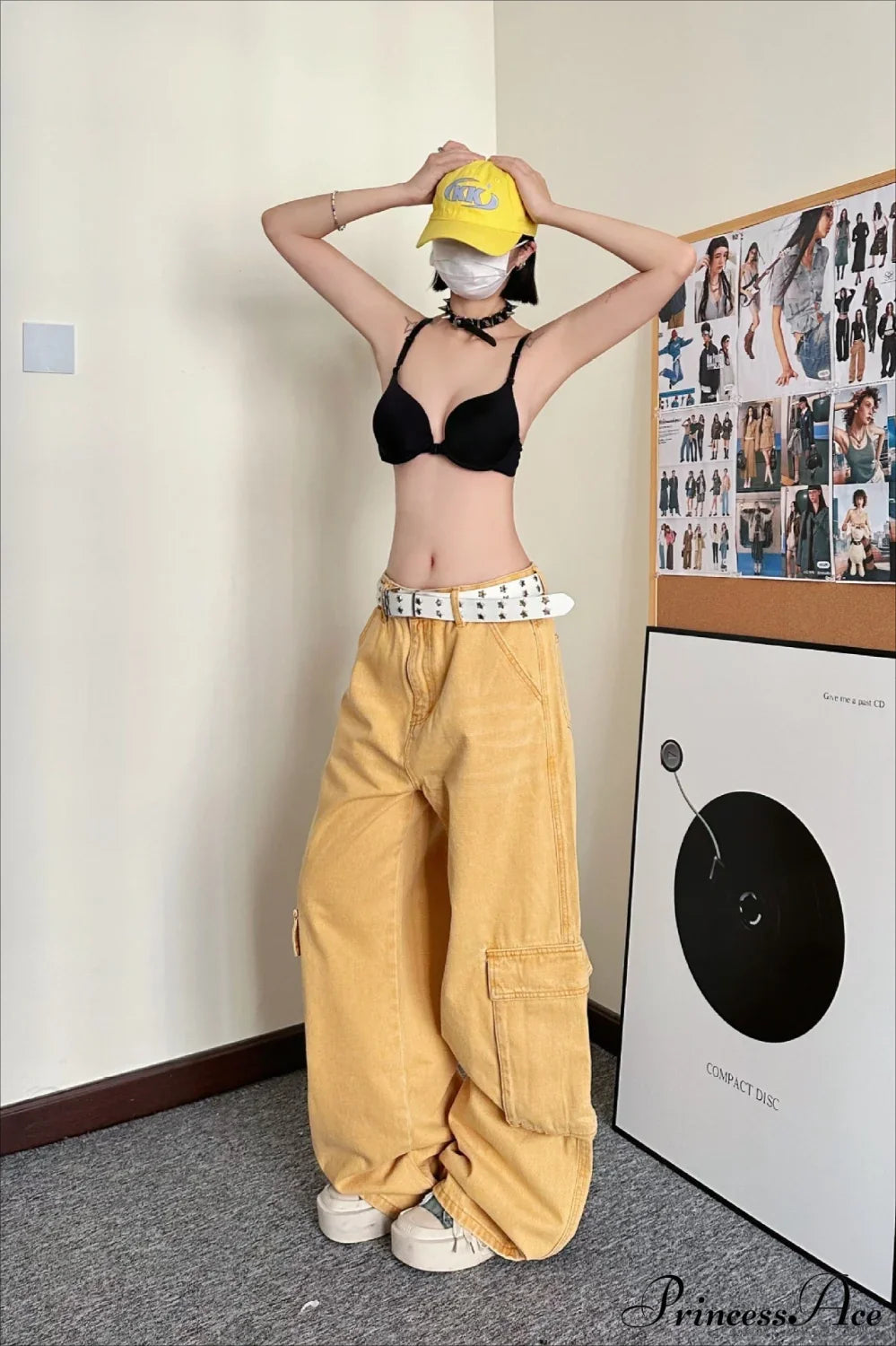 Lässige weite gerade geschnittene Cargohose aus Jeansstoff