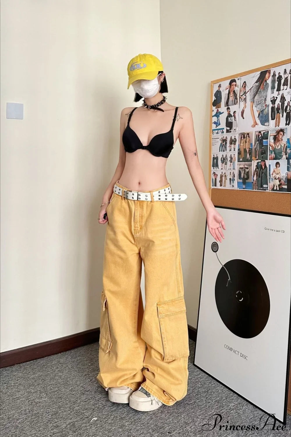 Lässige weite gerade geschnittene Cargohose aus Jeansstoff