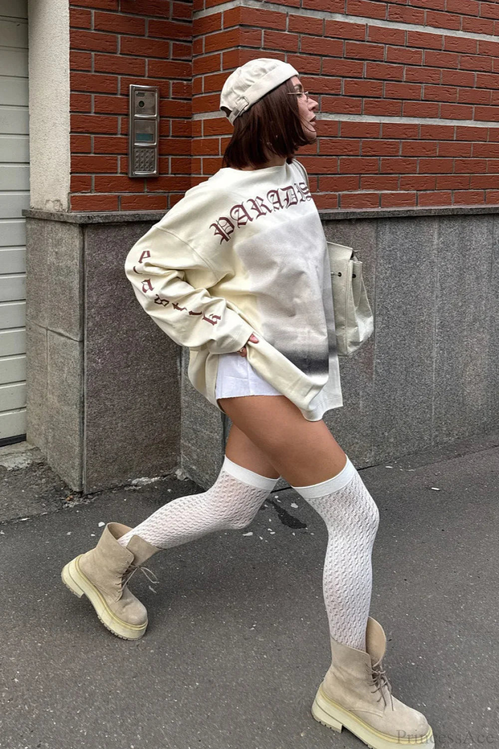 Slouchy Vintage Distressed Print Casual Sweatshirt