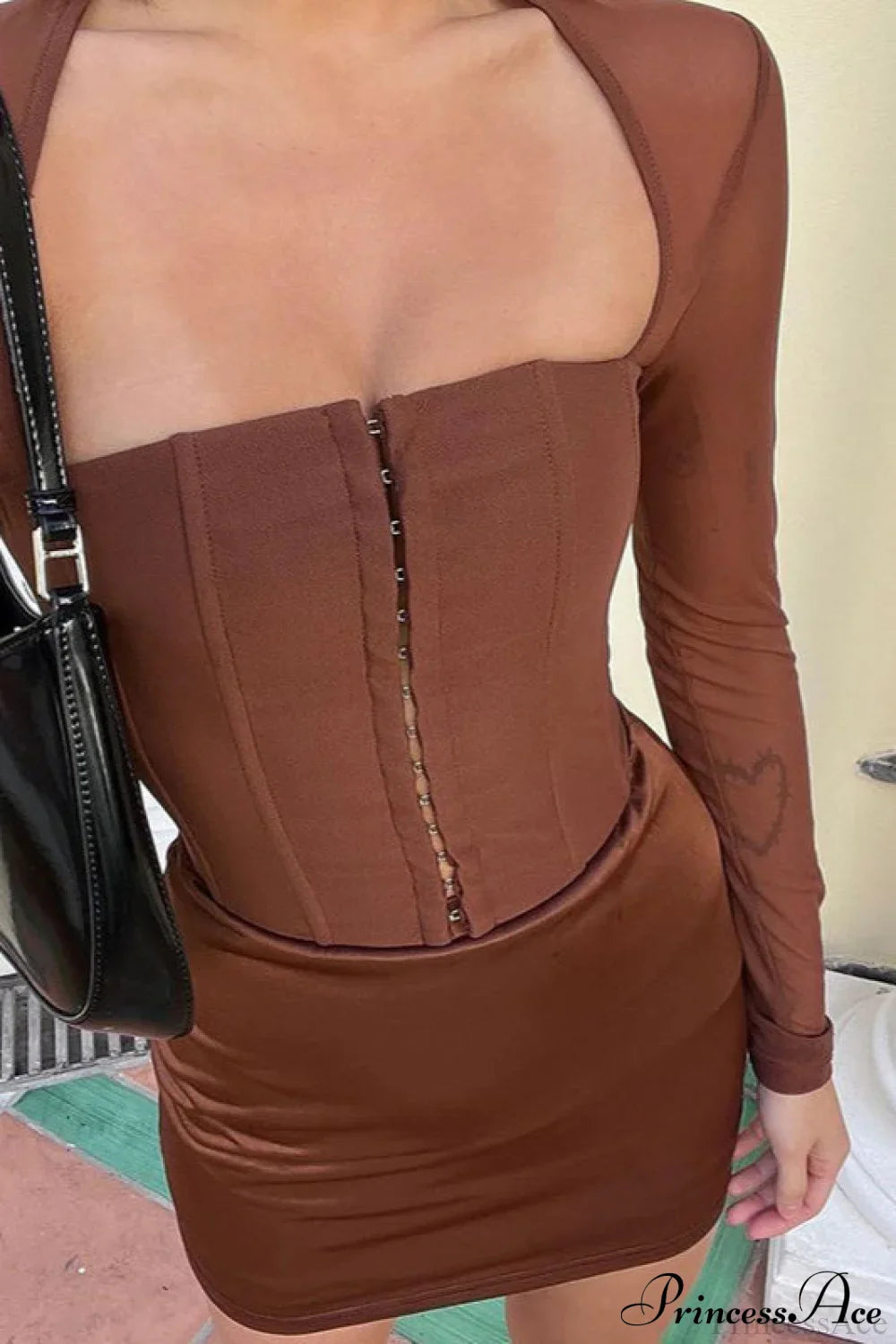 Cárdigan sólido con gancho en la cintura, tul, manga larga, top corto