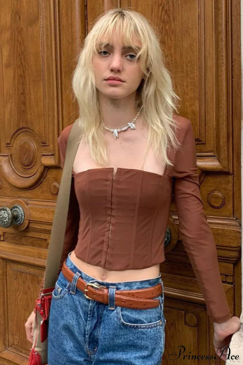 Cárdigan sólido con gancho en la cintura, tul, manga larga, top corto