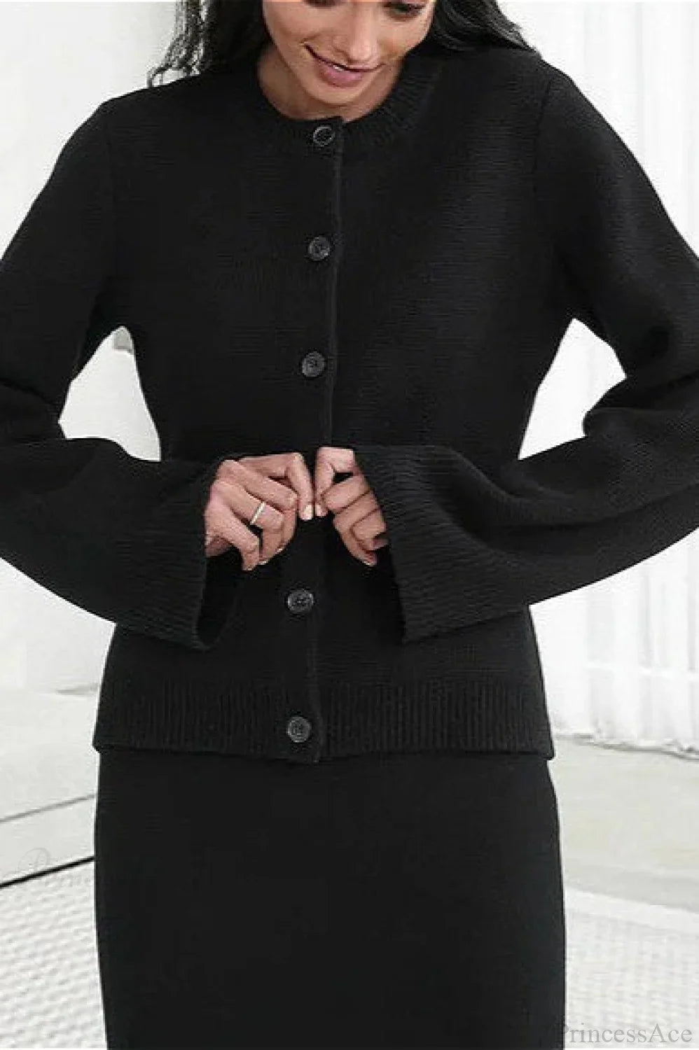 Solid Cinched Waist Elegant Minimal Cardigan Sweater