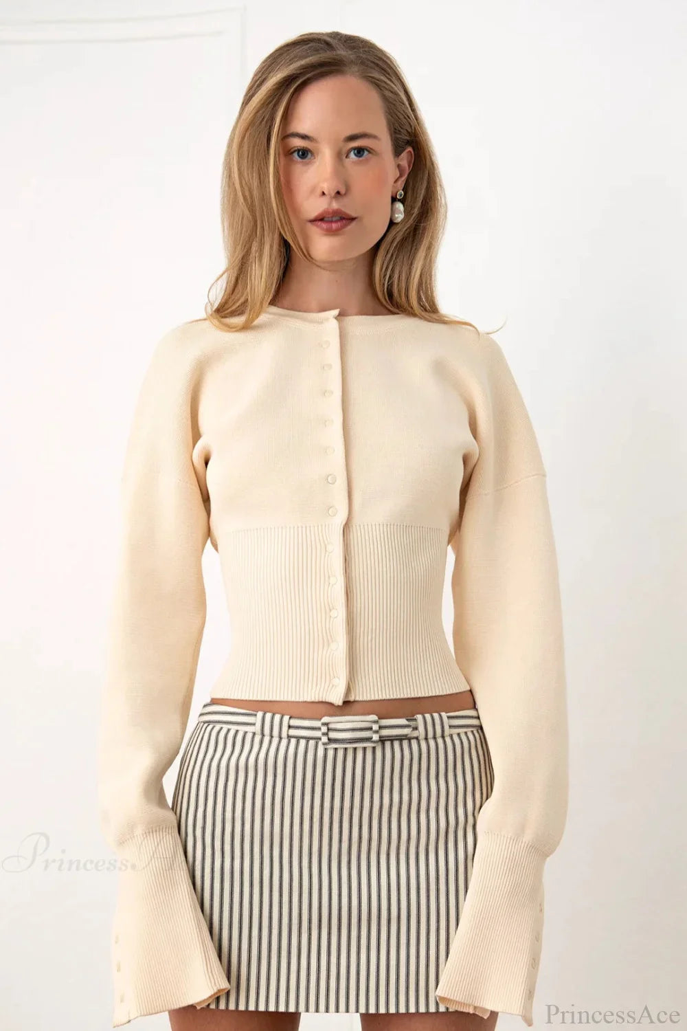 Solid Color Button Long Sleeve Slim Cardigan Sweater