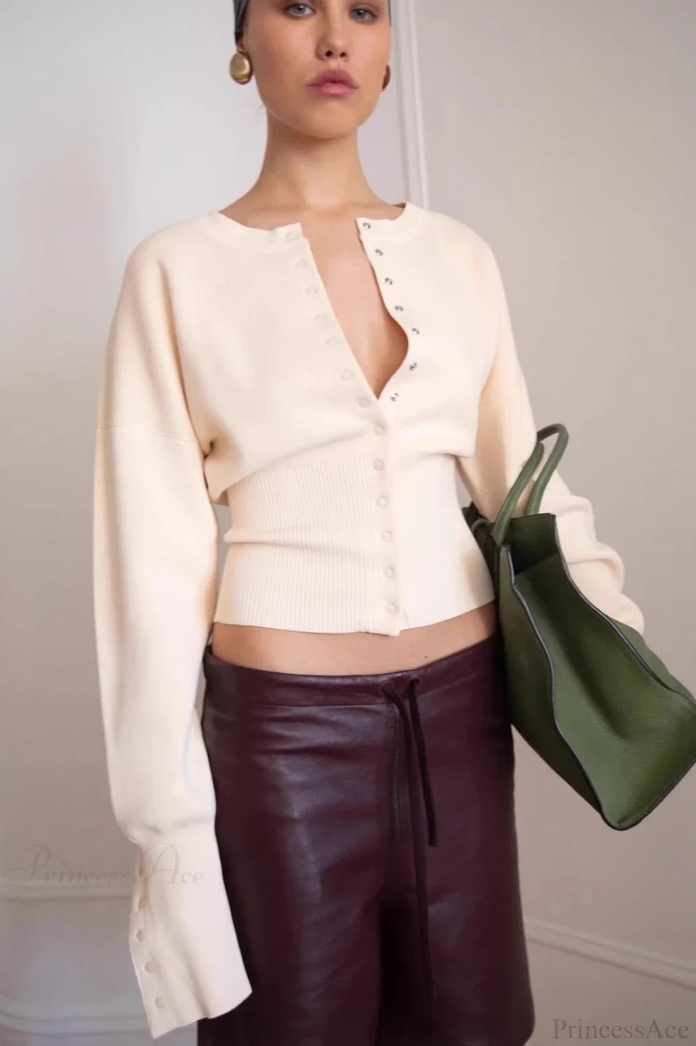 Solid Color Button Long Sleeve Slim Cardigan Sweater