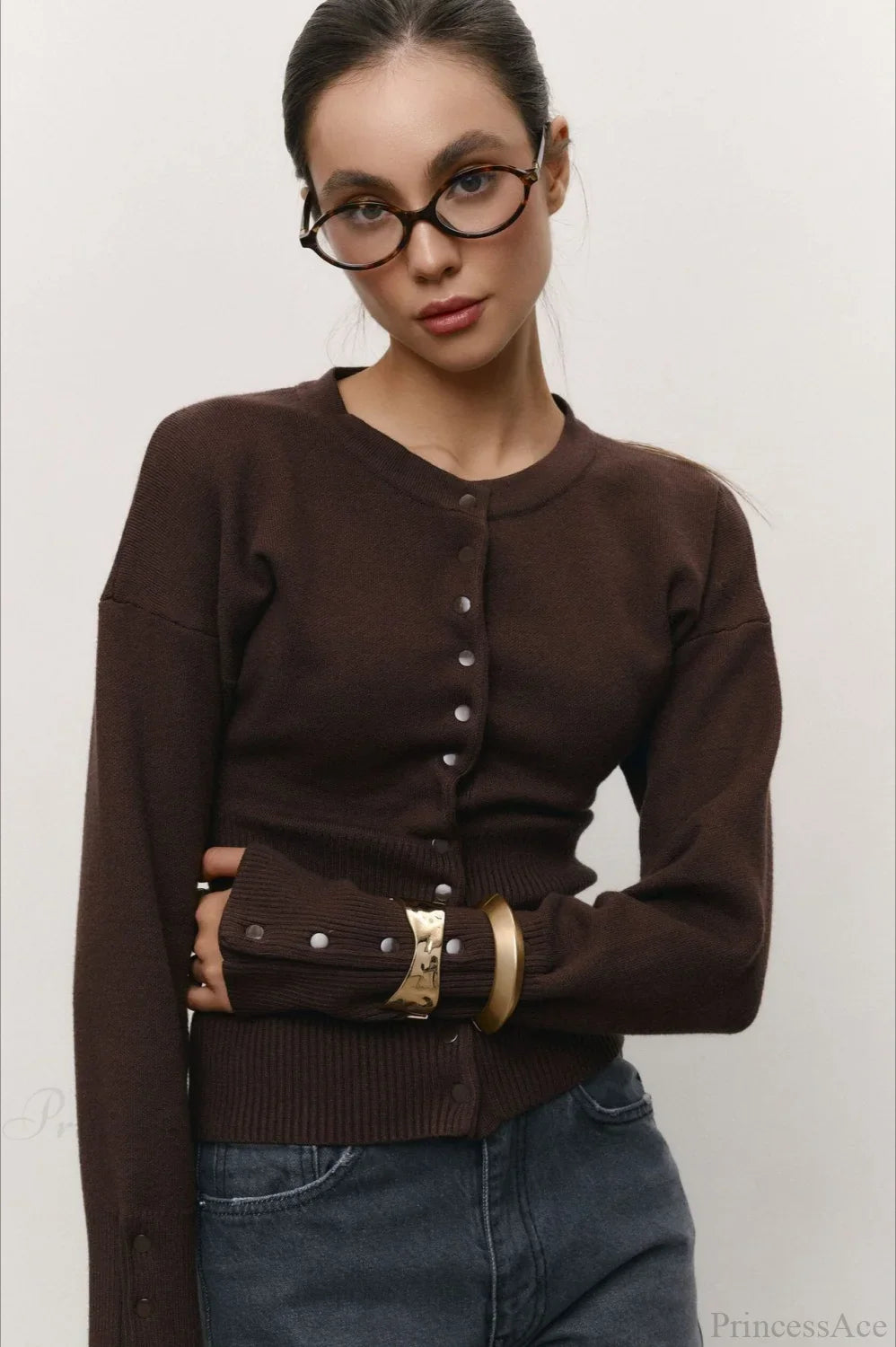 Solid Color Button Long Sleeve Slim Cardigan Sweater