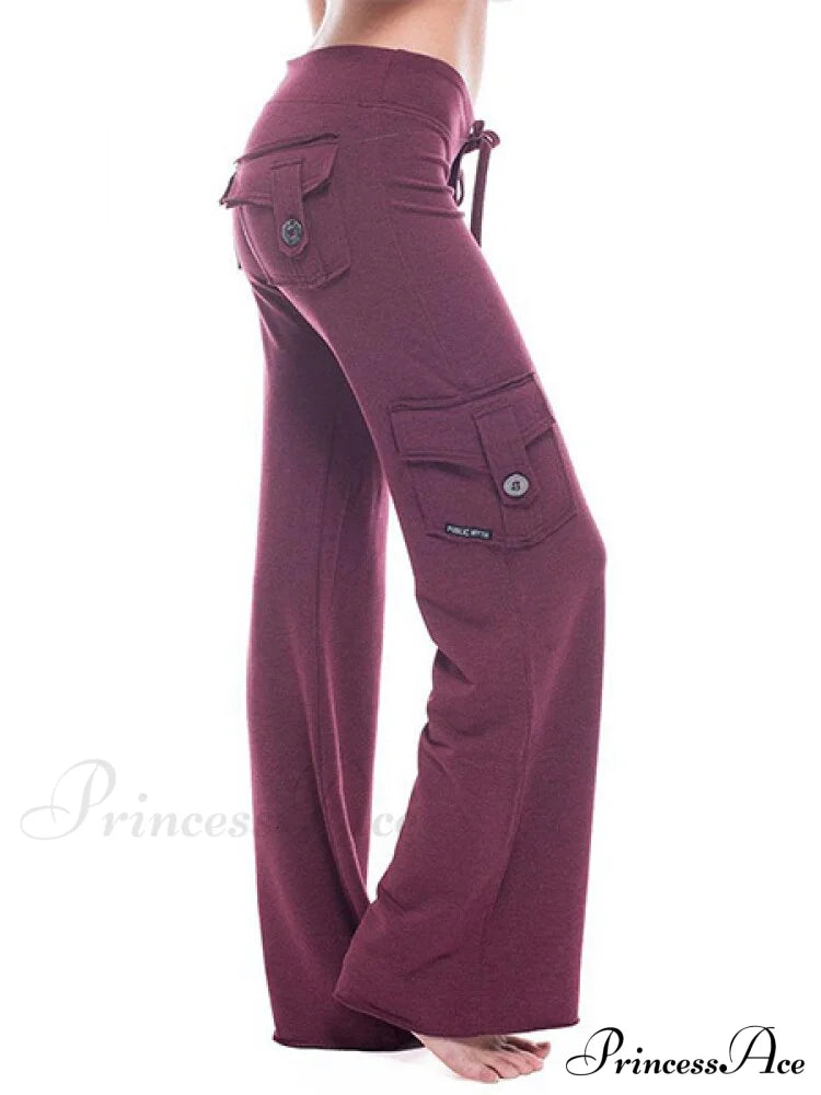 Solid Color Cargo Jogger Drawstring Elastic Waist Trousers