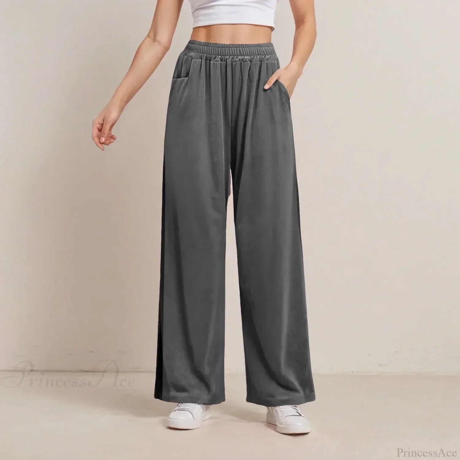 Solid Color Pocket Stretch Casual Pants