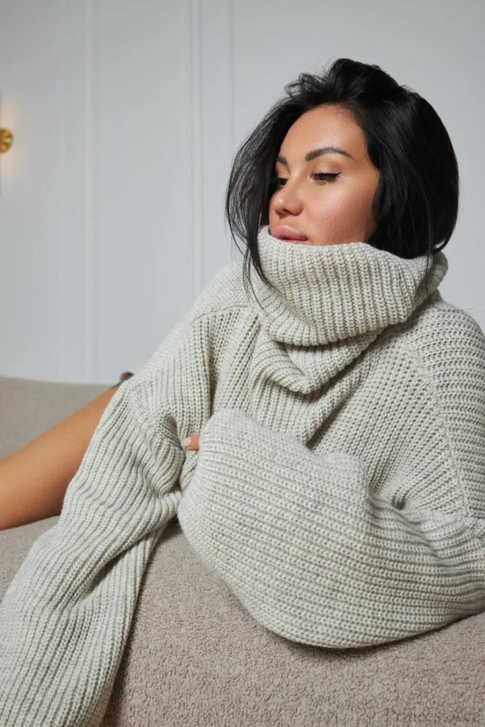 Solid Color Simple Turtleneck Pullover Mid length Knit Sweater