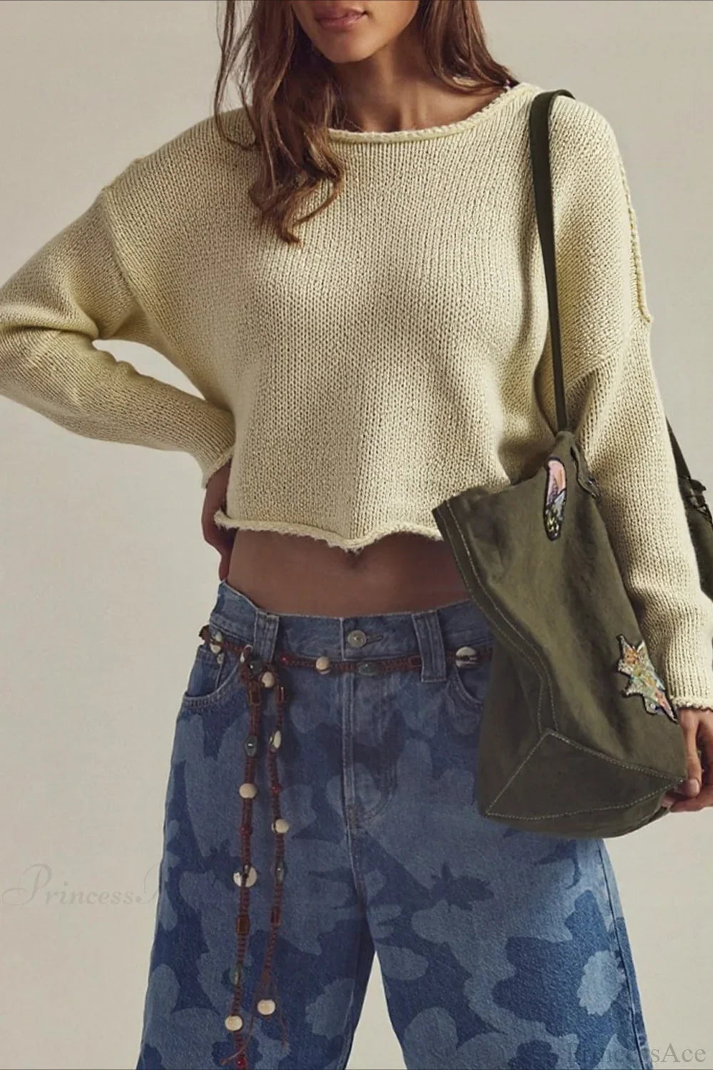 Solid Crewneck Long Sleeve Sweater