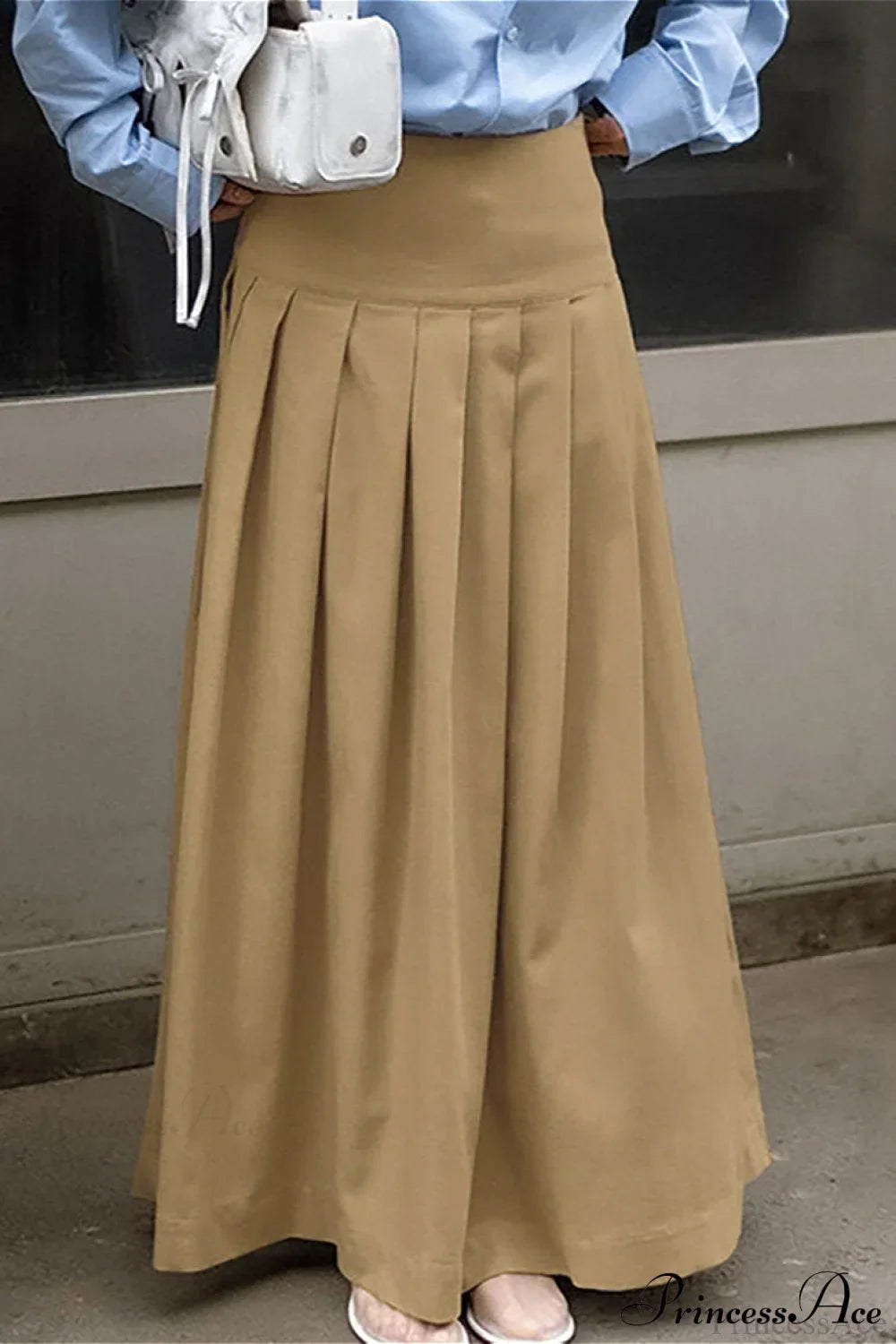 Solid High Waist Pleated Maxi Skirt