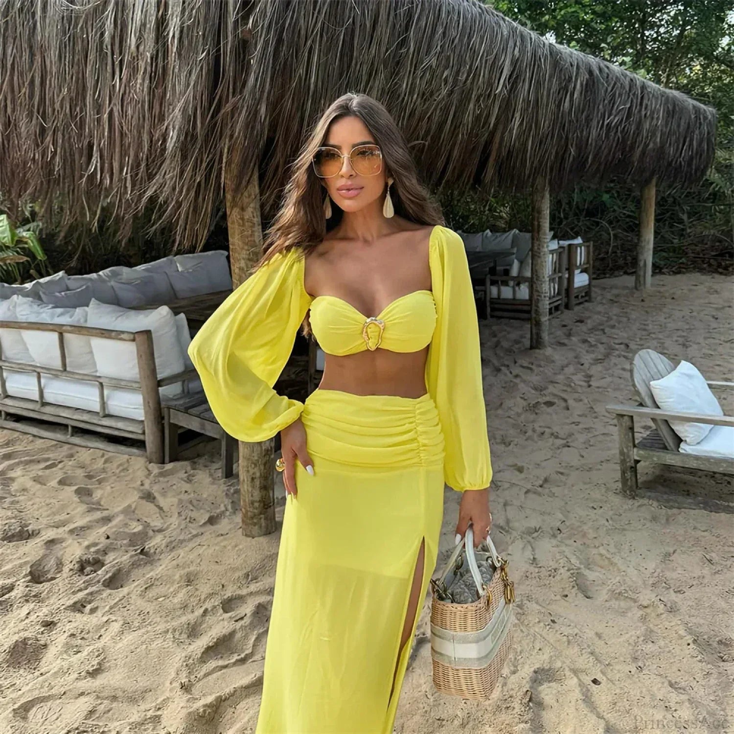 Solid Micro Bodysuit Three Piece Swimsuit