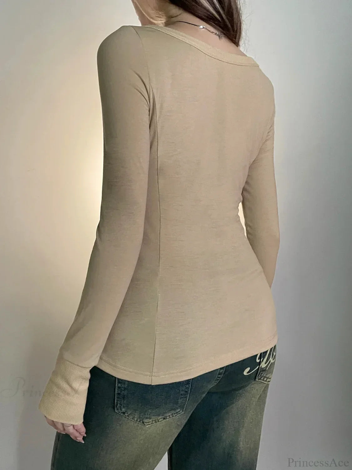 Solid Patchwork Slim O-Neck Long Sleeve Knit Top