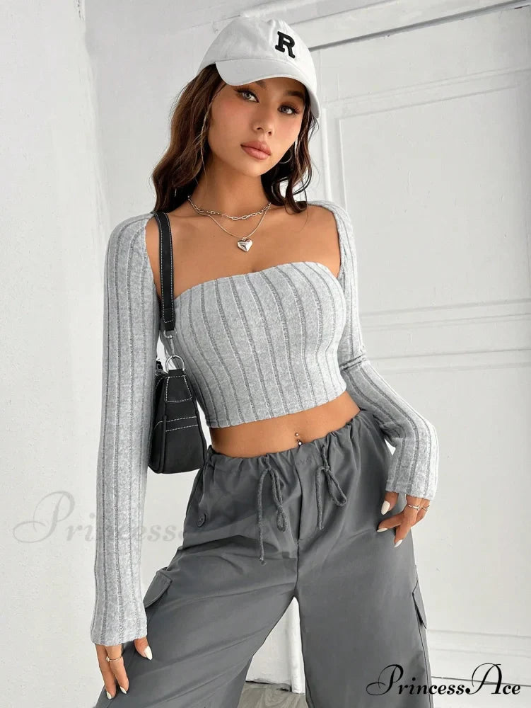Solid Ribbed Knit Crop Tube Top & Bolero