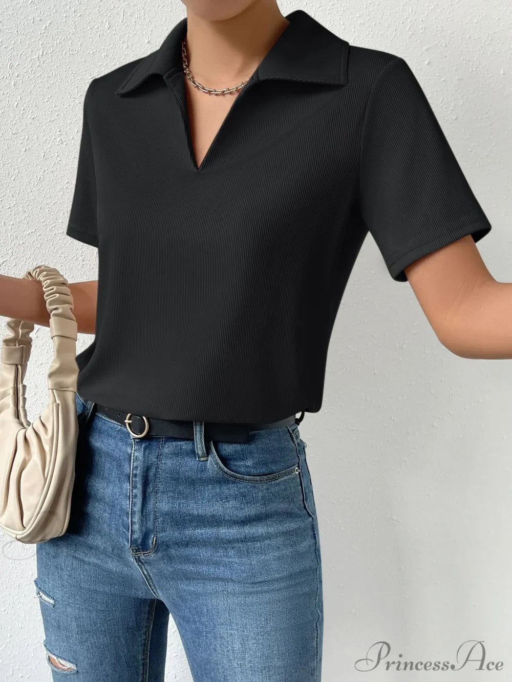 T-shirt en tricot côtelé solide