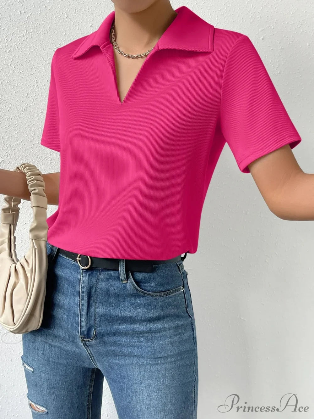 T-shirt en tricot côtelé solide