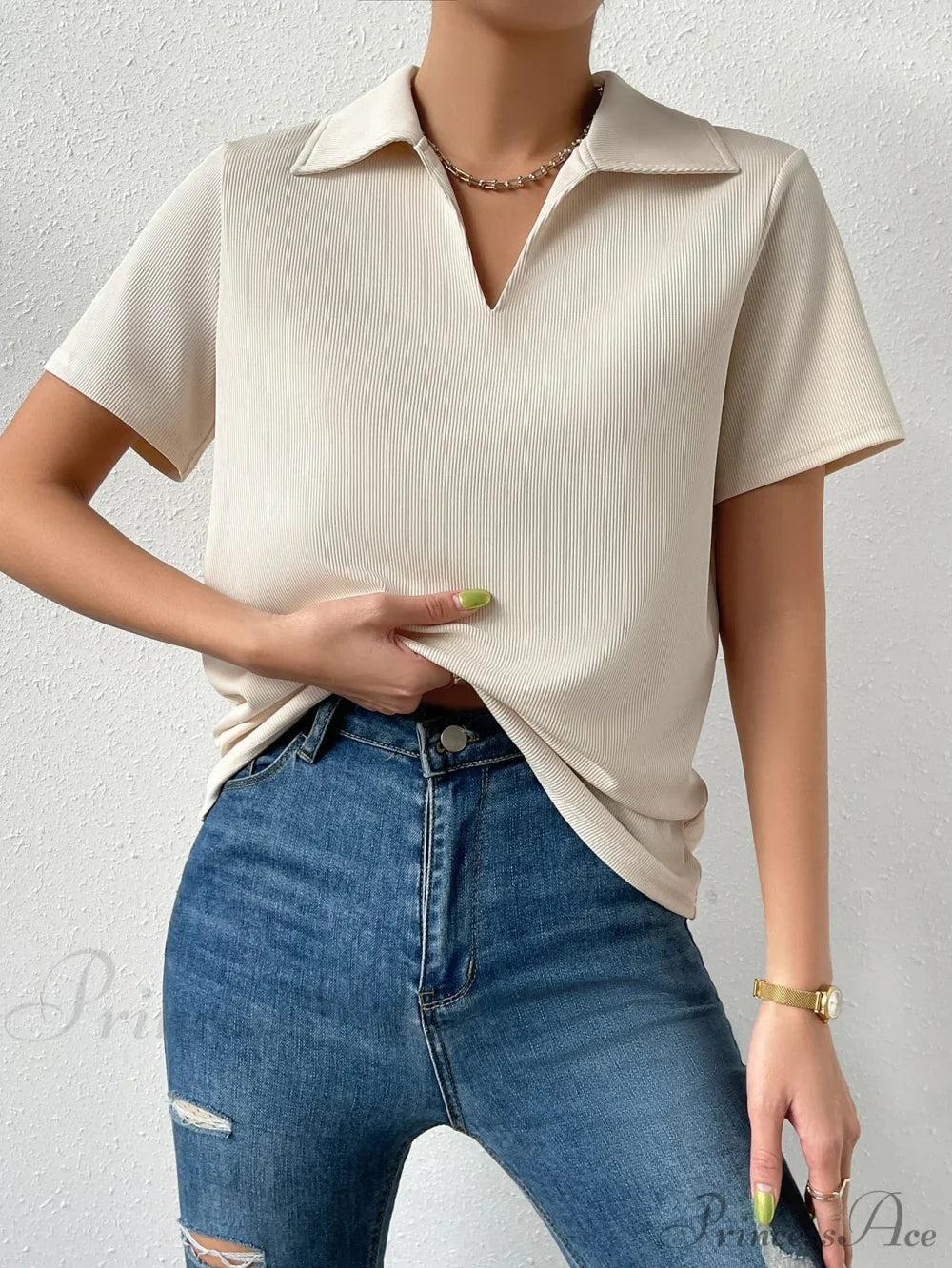 T-shirt en tricot côtelé solide