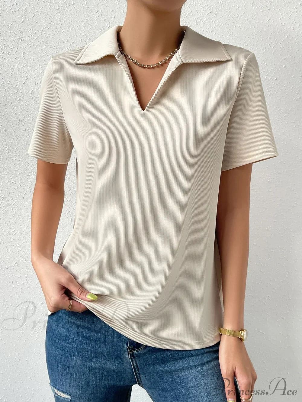 T-shirt en tricot côtelé solide